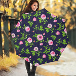 Pink Rose Floral Flower Pattern Print Foldable Umbrella