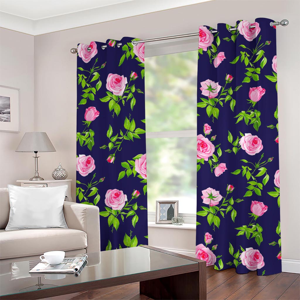 Pink Rose Floral Flower Pattern Print Grommet Curtains