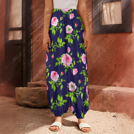 Pink Rose Floral Flower Pattern Print Harem Pants