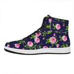 Pink Rose Floral Flower Pattern Print High Top Leather Sneakers
