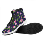 Pink Rose Floral Flower Pattern Print High Top Leather Sneakers