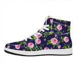 Pink Rose Floral Flower Pattern Print High Top Leather Sneakers