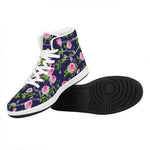 Pink Rose Floral Flower Pattern Print High Top Leather Sneakers