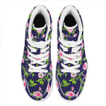 Pink Rose Floral Flower Pattern Print High Top Leather Sneakers