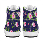 Pink Rose Floral Flower Pattern Print High Top Leather Sneakers