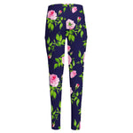 Pink Rose Floral Flower Pattern Print High-Waisted Pocket Leggings