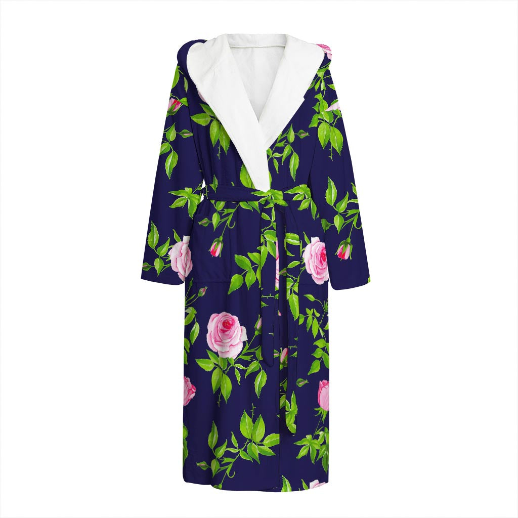 Pink Rose Floral Flower Pattern Print Hooded Bathrobe