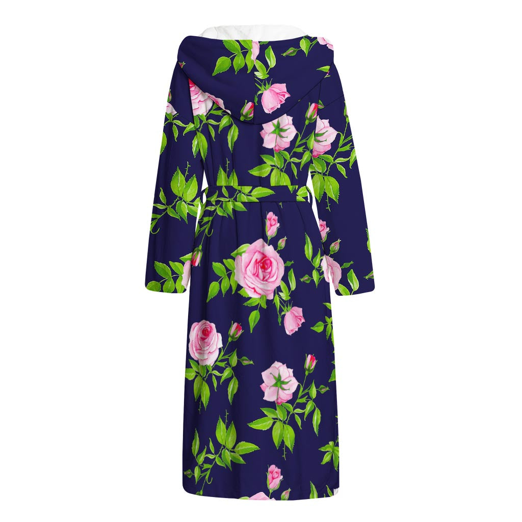 Pink Rose Floral Flower Pattern Print Hooded Bathrobe