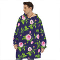 Pink Rose Floral Flower Pattern Print Hoodie Blanket