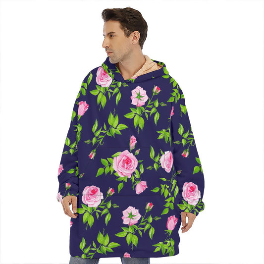 Pink Rose Floral Flower Pattern Print Hoodie Blanket