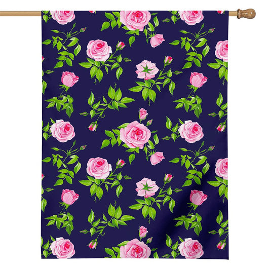Pink Rose Floral Flower Pattern Print House Flag