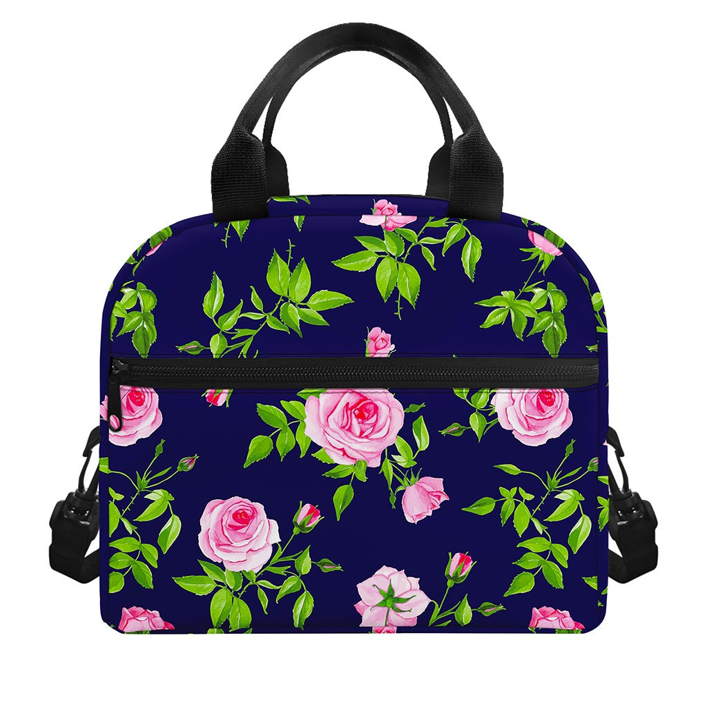 Pink Rose Floral Flower Pattern Print Insulated Lunch Bag