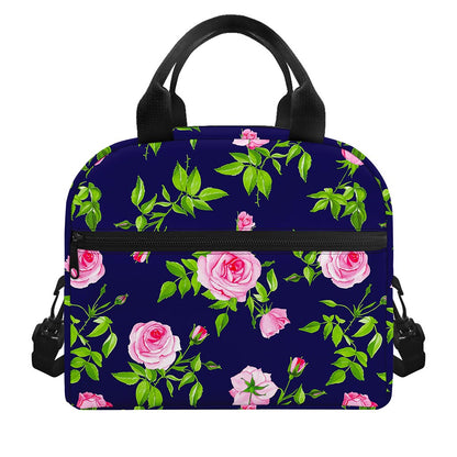 Pink Rose Floral Flower Pattern Print Insulated Lunch Bag