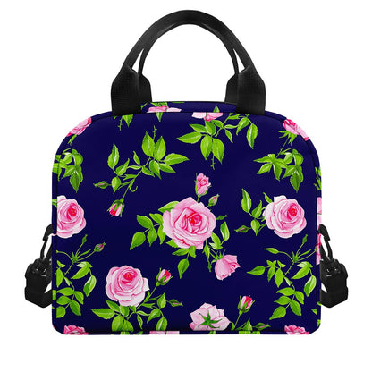 Pink Rose Floral Flower Pattern Print Insulated Lunch Bag