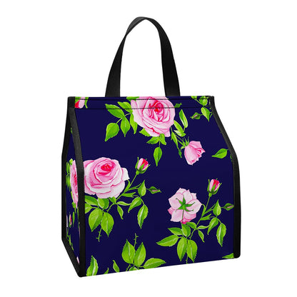 Pink Rose Floral Flower Pattern Print Insulated Lunch Tote