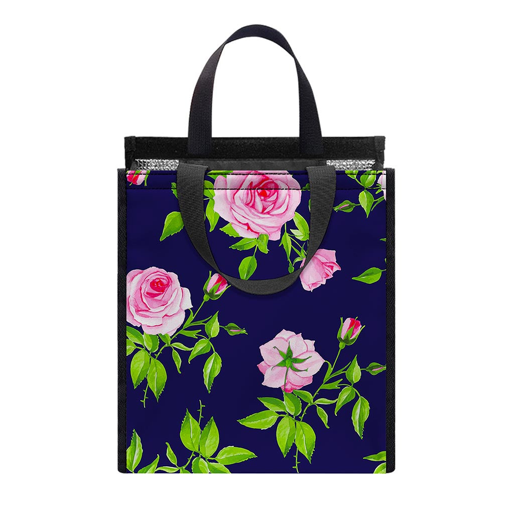 Pink Rose Floral Flower Pattern Print Insulated Lunch Tote