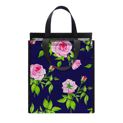 Pink Rose Floral Flower Pattern Print Insulated Lunch Tote