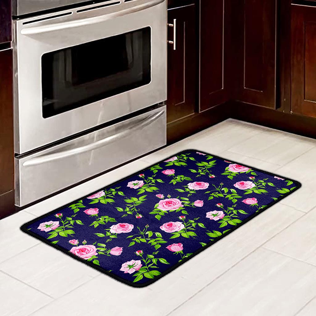 Pink Rose Floral Flower Pattern Print Kitchen Mat