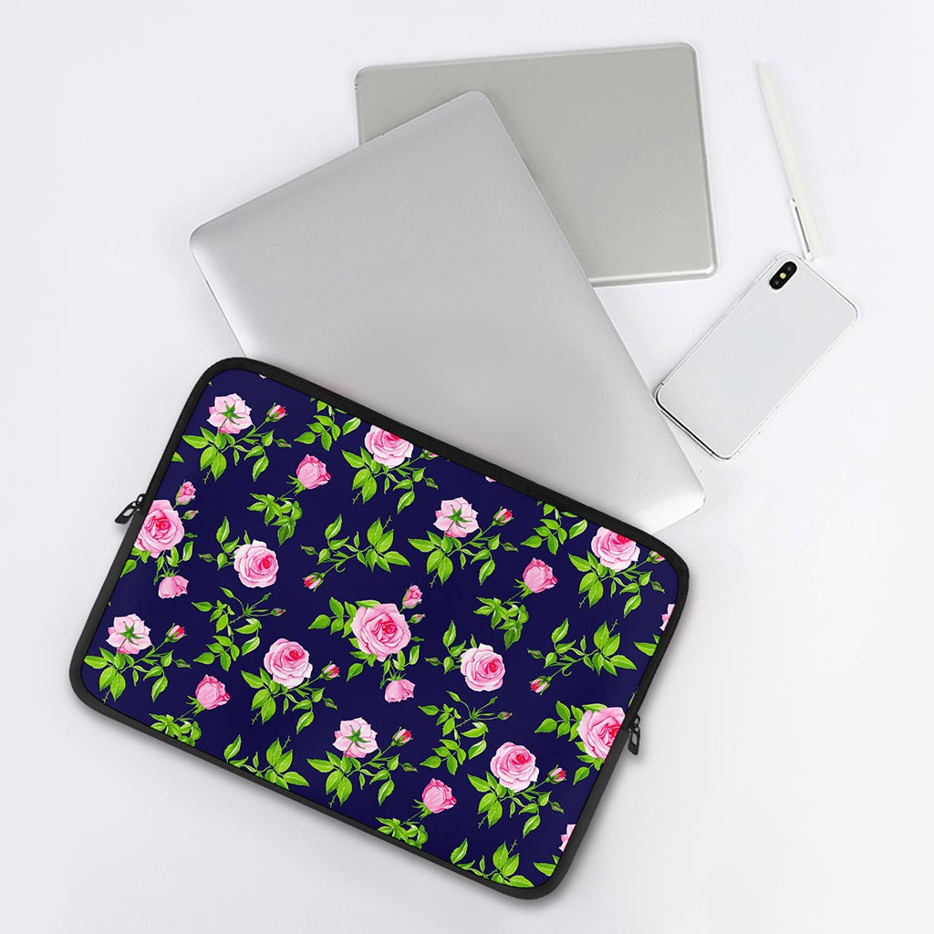 Pink Rose Floral Flower Pattern Print Laptop Sleeve