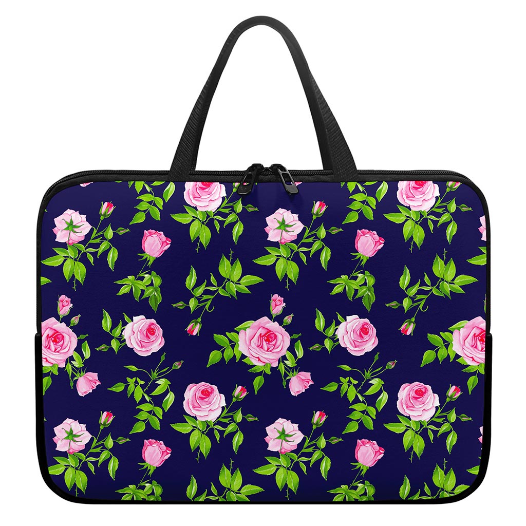 Pink Rose Floral Flower Pattern Print Laptop Sleeve With Handle