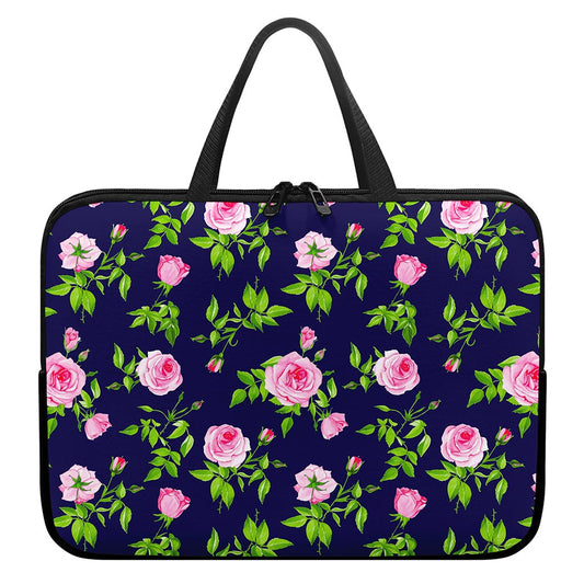 Pink Rose Floral Flower Pattern Print Laptop Sleeve With Handle