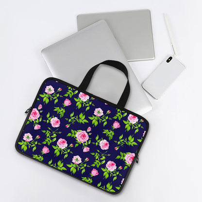 Pink Rose Floral Flower Pattern Print Laptop Sleeve With Handle