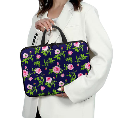 Pink Rose Floral Flower Pattern Print Laptop Sleeve With Handle