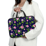 Pink Rose Floral Flower Pattern Print Laptop Sleeve With Handle