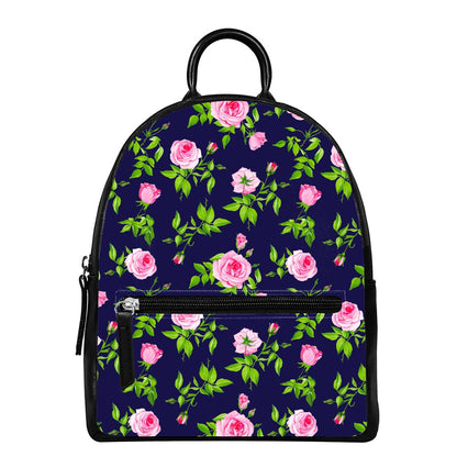 Pink Rose Floral Flower Pattern Print Leather Backpack