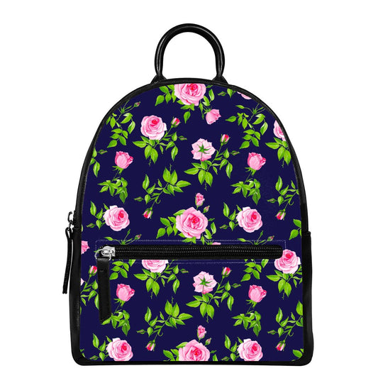 Pink Rose Floral Flower Pattern Print Leather Backpack