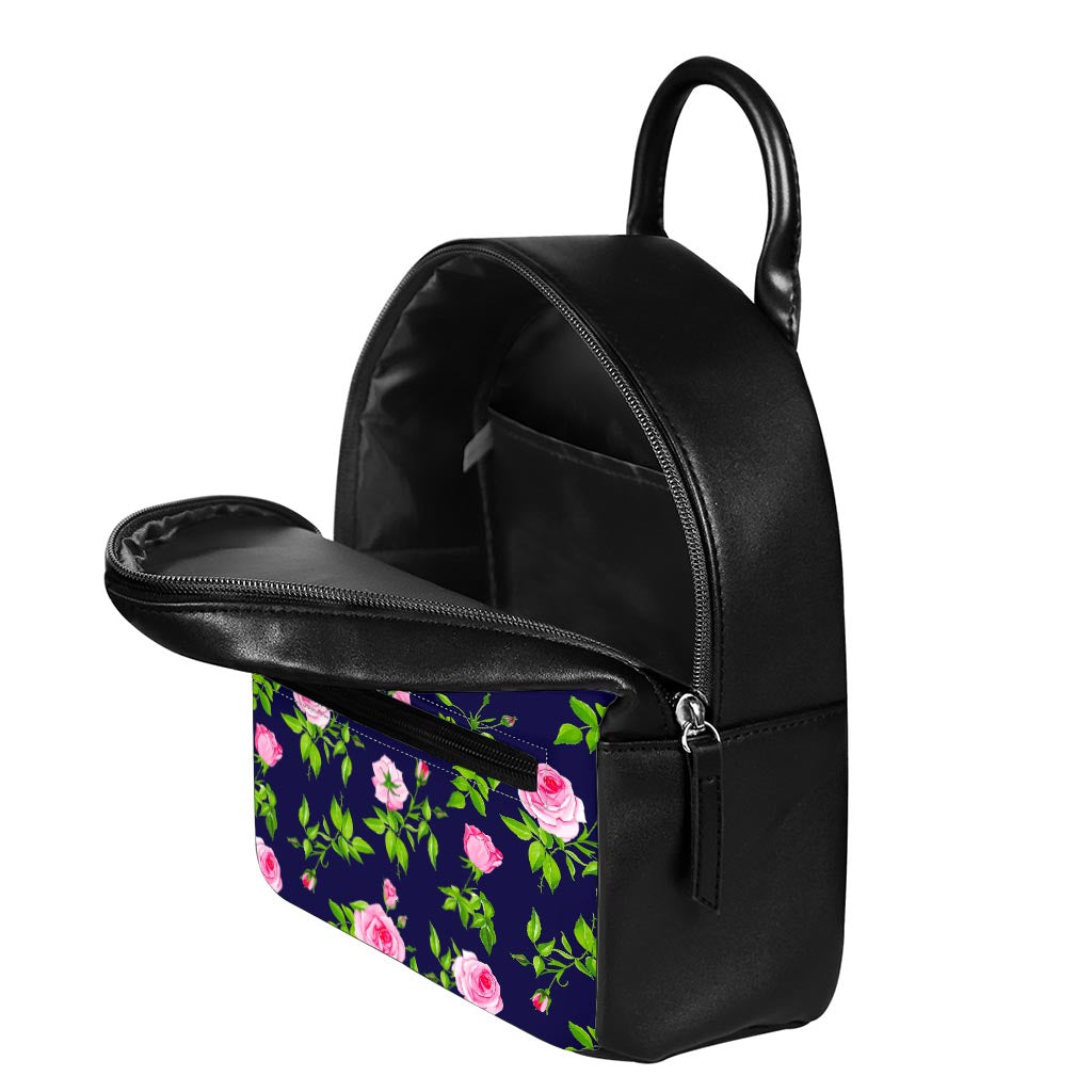 Pink Rose Floral Flower Pattern Print Leather Backpack