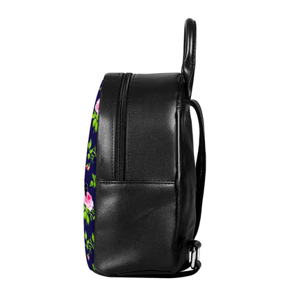 Pink Rose Floral Flower Pattern Print Leather Backpack