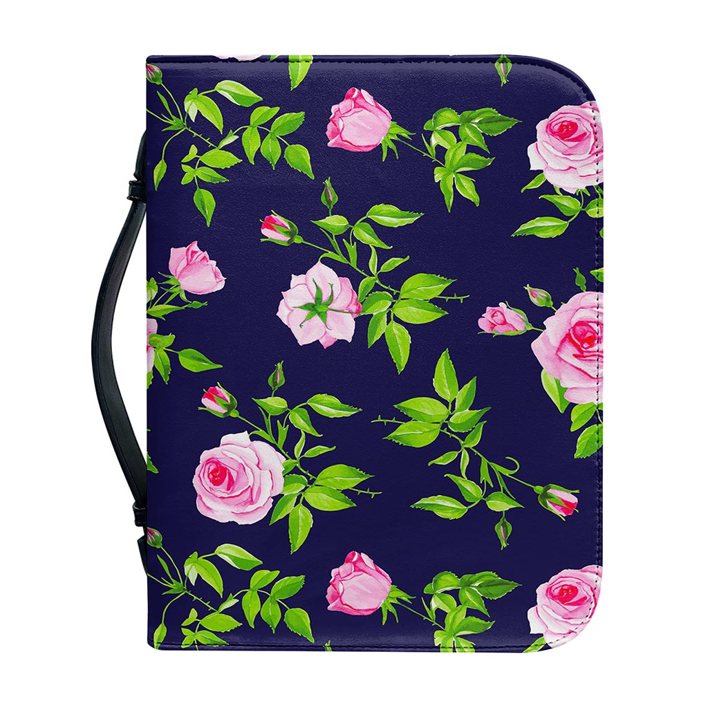 Pink Rose Floral Flower Pattern Print Leather Bible Cover