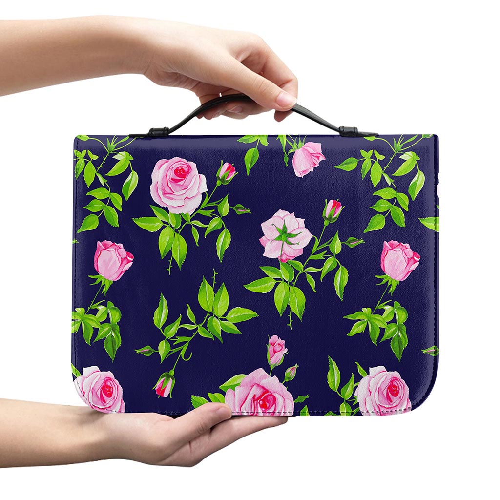 Pink Rose Floral Flower Pattern Print Leather Bible Cover