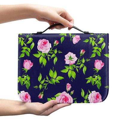 Pink Rose Floral Flower Pattern Print Leather Bible Cover