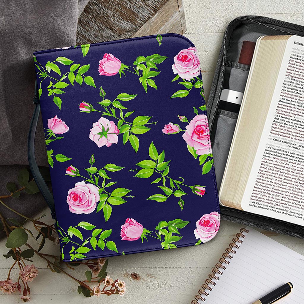 Pink Rose Floral Flower Pattern Print Leather Bible Cover