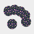 Pink Rose Floral Flower Pattern Print Leather Coaster Set
