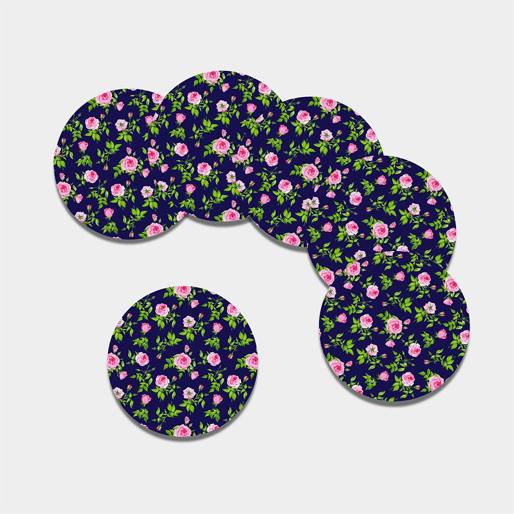 Pink Rose Floral Flower Pattern Print Leather Coaster Set