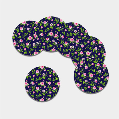Pink Rose Floral Flower Pattern Print Leather Coaster Set