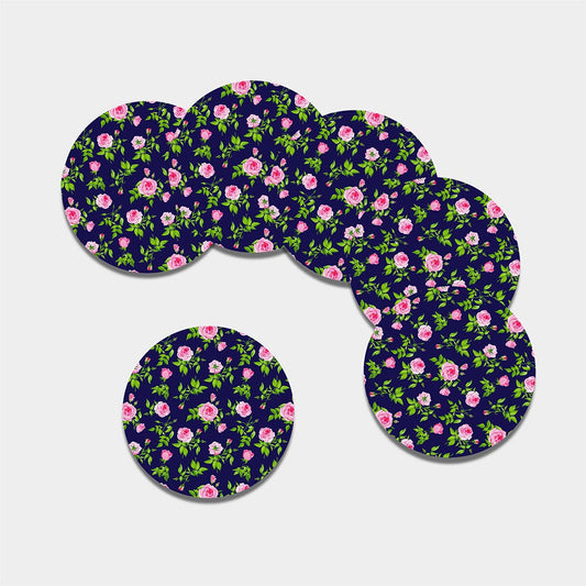 Pink Rose Floral Flower Pattern Print Leather Coaster Set