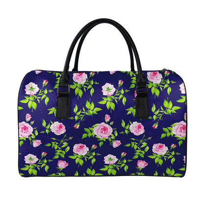 Pink Rose Floral Flower Pattern Print Leather Duffle Bag