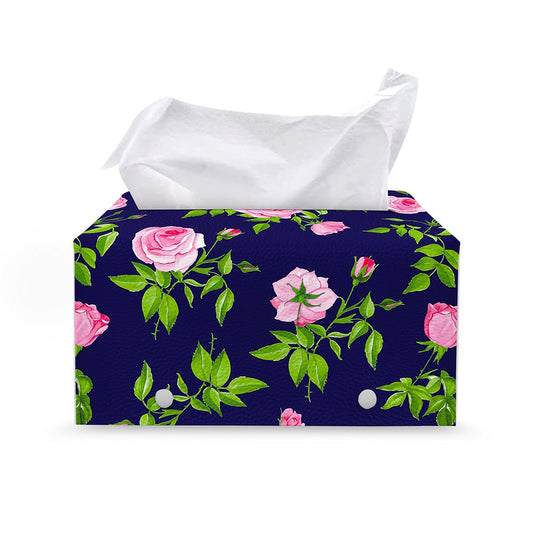 Pink Rose Floral Flower Pattern Print Leather Tissue Box Cover