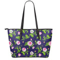 Pink Rose Floral Flower Pattern Print Leather Tote Bag With Zipper
