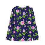 Pink Rose Floral Flower Pattern Print Long Sleeve Short Coat