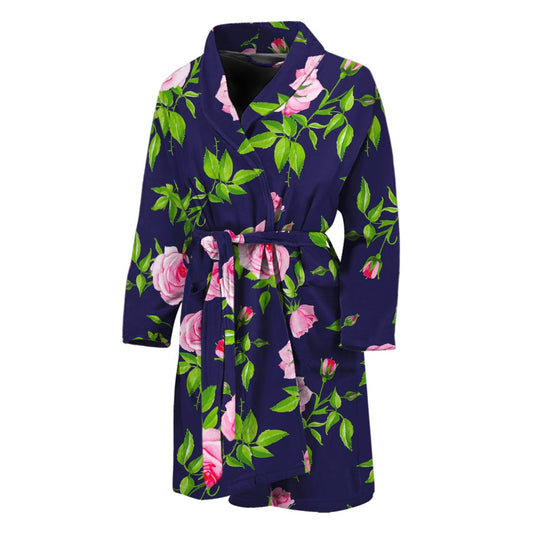 Pink Rose Floral Flower Pattern Print Men's Bathrobe
