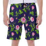 Pink Rose Floral Flower Pattern Print Men's Beach Shorts