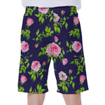 Pink Rose Floral Flower Pattern Print Men's Beach Shorts