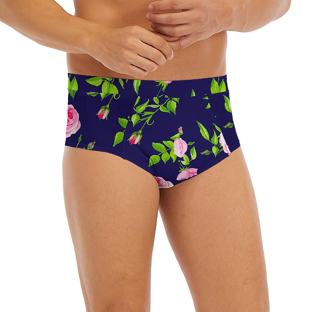 Pink Rose Floral Flower Pattern Print Men's Briefs
