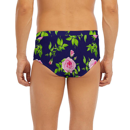 Pink Rose Floral Flower Pattern Print Men's Briefs
