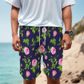 Pink Rose Floral Flower Pattern Print Men's Cargo Shorts